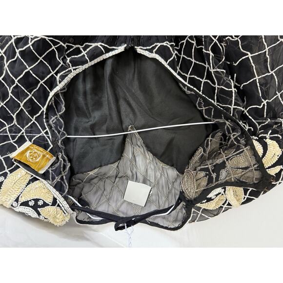 Beaded Silk Laurence Kazar Evening Gown Large VTG Dress Black White Regal Art - Picture 16 of 16